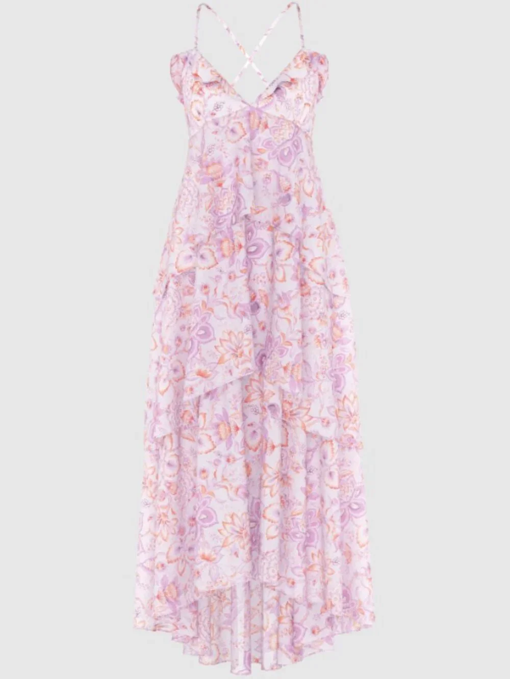 Victoria Secret Vintage Blossom Chiffon Ruffled Maxi Dress Violet Floral Fairy - Picture 2 of 10